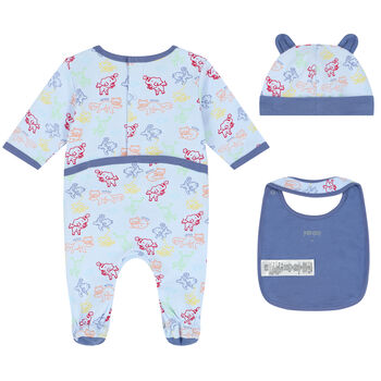 Baby Boys Blue Logo & Animals Babygrows Gift Set